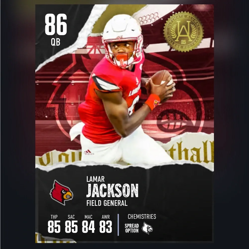 Lamar Jackson NCAA 25 Football Custom Card Louisville Cardinals Football Card